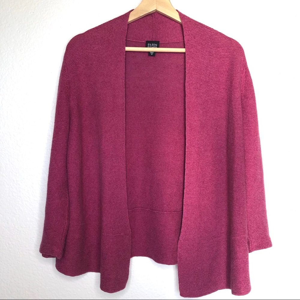 Eileen Fisher Raspberry Linen Blend Open Cardigan
